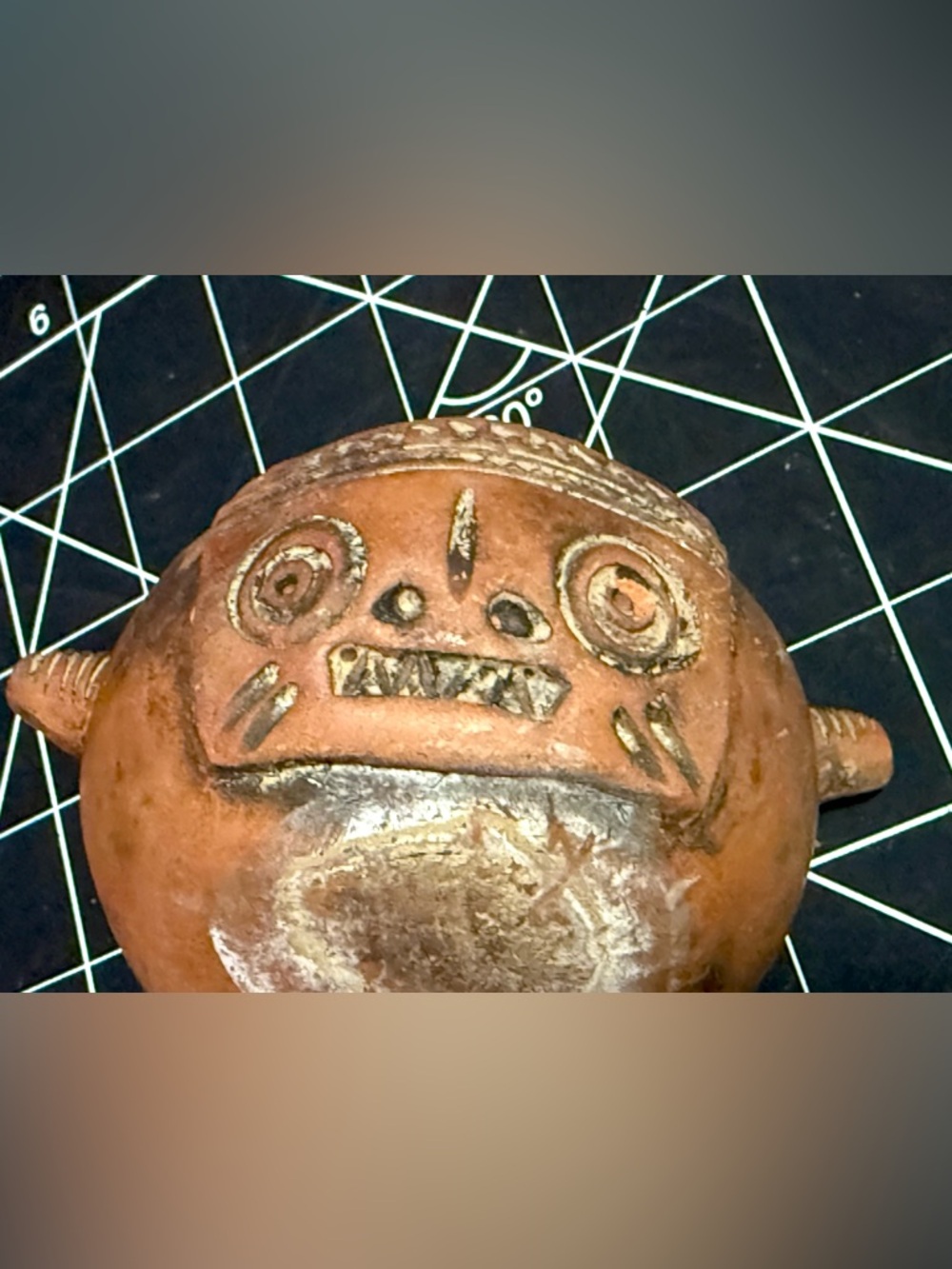 Mexican Folk Art Pottery Handcrafted Pre-Colombian Clay Head Jar Vessel Vase